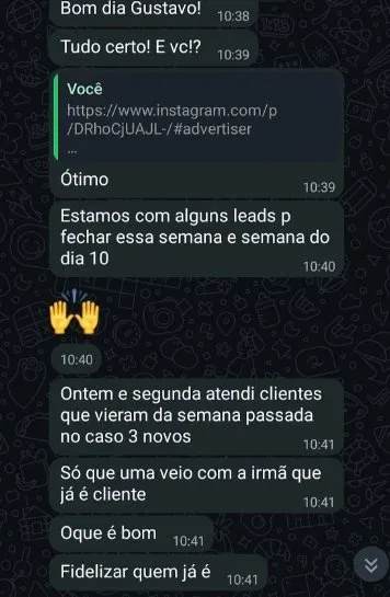 Conversa real de cliente da De Lucca Marketing